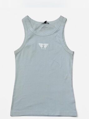 Y2K Hard Tail Light Blue Scoop Neck Tank with Red Logo Patch